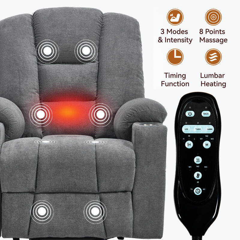 Power Lift Recliner Chair with Massage and Heat, Overstuffed Recliners image number 7