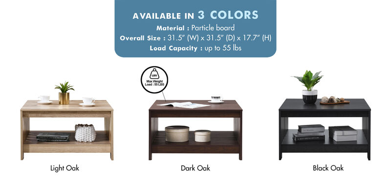 31.5 in. Farmhouse Square Coffee Table with Open Storage for Living Room