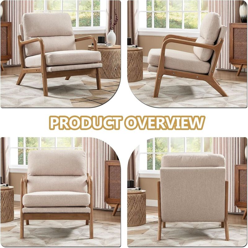 ShipItFurniture Mid-Century Velvet Armchair, Beige image number 5