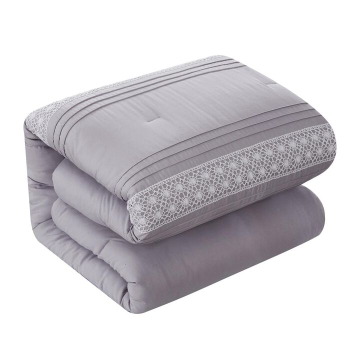 Chic Home Brice Comforter Set Pleated Embroidered Design Bed In A Bag - Sheet Set Decorative Pillows Shams Included - 9 Piece - King 104x92", Lilac