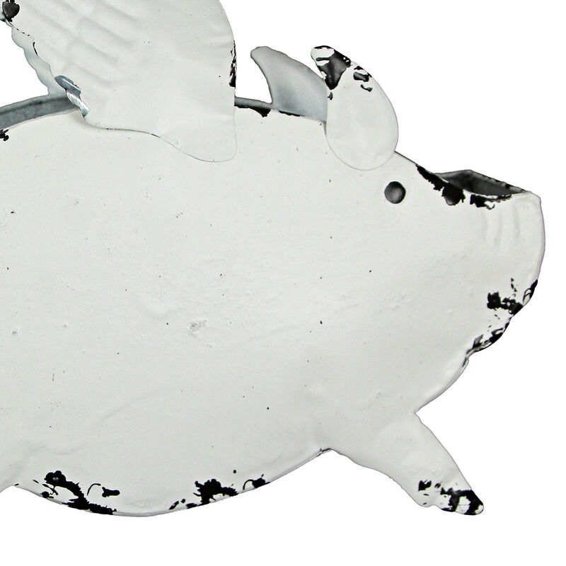 Metal Distressed White Flying Pig Hanging Planter Set Large & Small Flower Pots image number 3