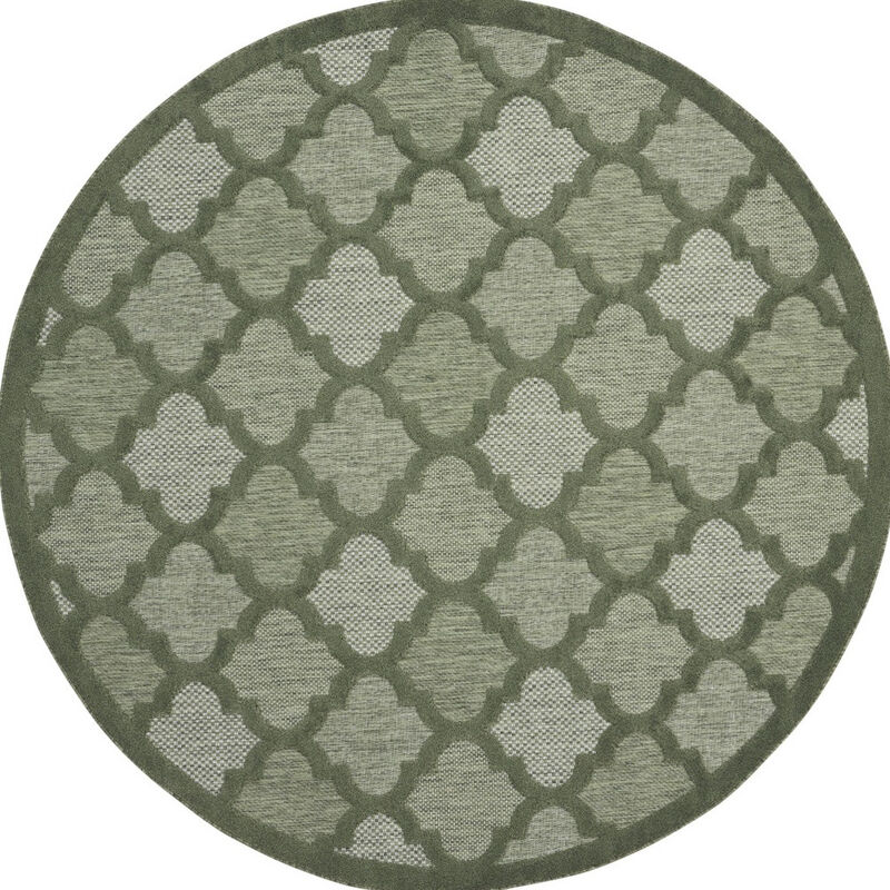 HomeRoots 8' Green Round Geometric Indoor Outdoor Area Rug image number 0