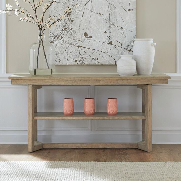 Liberty Furniture Living Room Sofa Table Center Trestle Display Shelf - Barley Buff Birch Wood