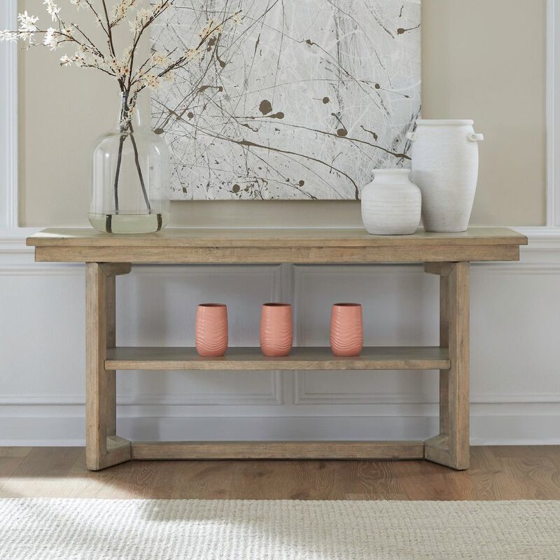 Liberty Furniture Living Room Sofa Table Center Trestle Display Shelf - Barley Buff Birch Wood image number 1