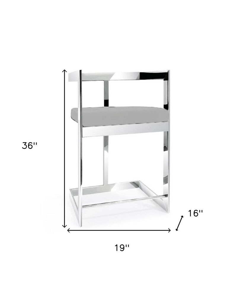 Hivvago 26 Inch Gray and Silver Velvet and Stainless Steel Low Back Counter Height Bar Chair