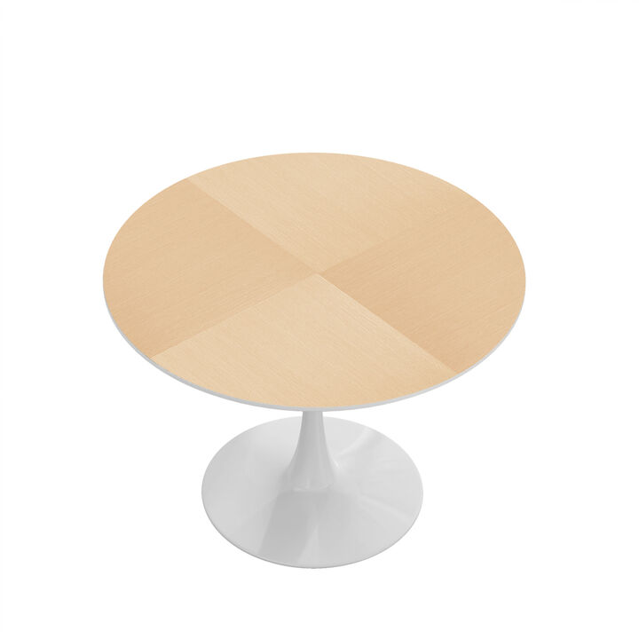 42" Modern Round Dining Table with Printed Wood Grain Tabletop, Metal Base Dining Table, End Table Leisure Coffee Table