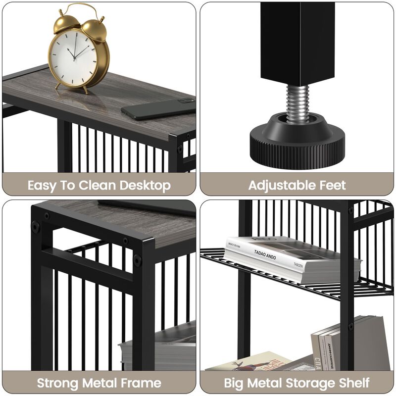 Small End Table for Small Space, 3-Tier Narrow Side Table with Magazine Holder,Small Nightstand, Skinny Snack Couch Table in Liv