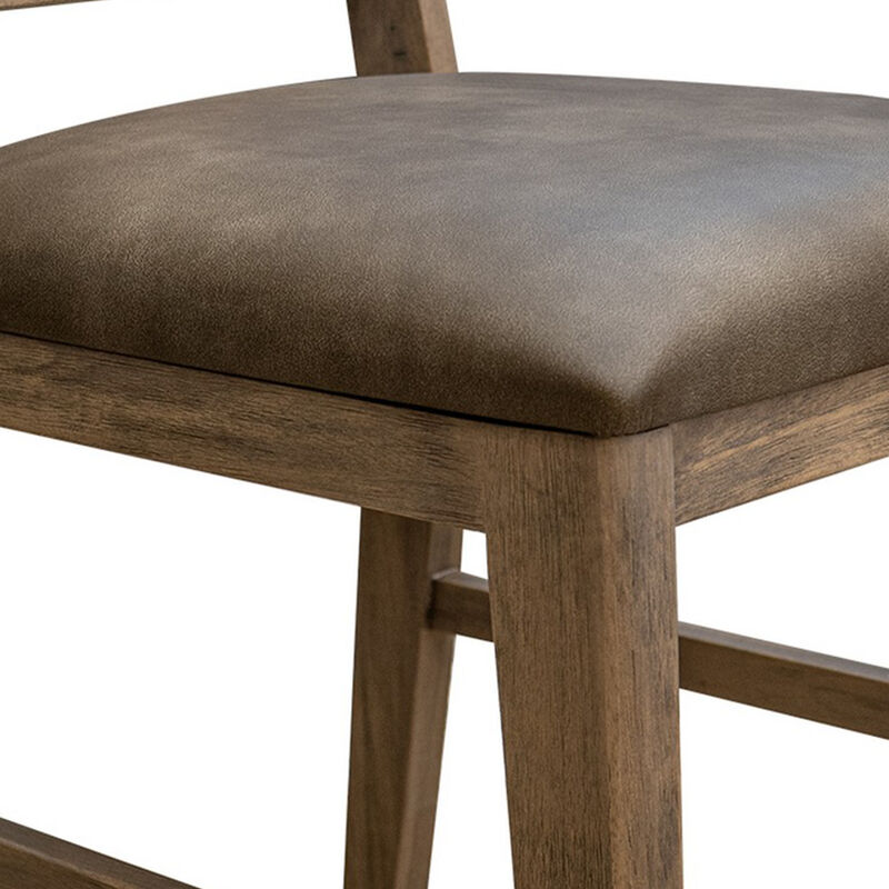 Gena Dining Side Chair Set of 2, Panel Backrest, Brown Solid Mango Wood - Benzara