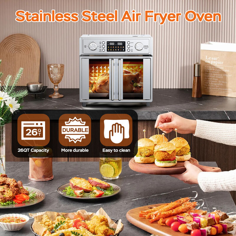 26QT French Double-Door Air Fryer Convection Toaster Oven, 7-in-1 Multi-Function Stainless Steel Toaster Oven image number 2