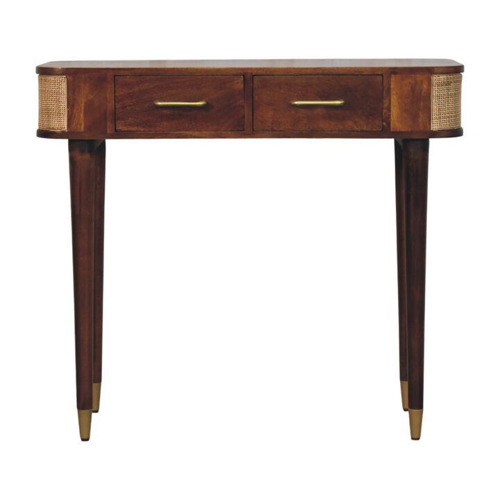 Artisan Furniture Solid Wood Belmont Cane Edge Console Table, 2 Drawers, Brown
