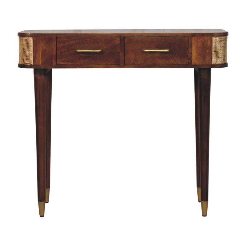 Artisan Furniture Solid Wood Belmont Cane Edge Console Table, 2 Drawers, Brown image number 0