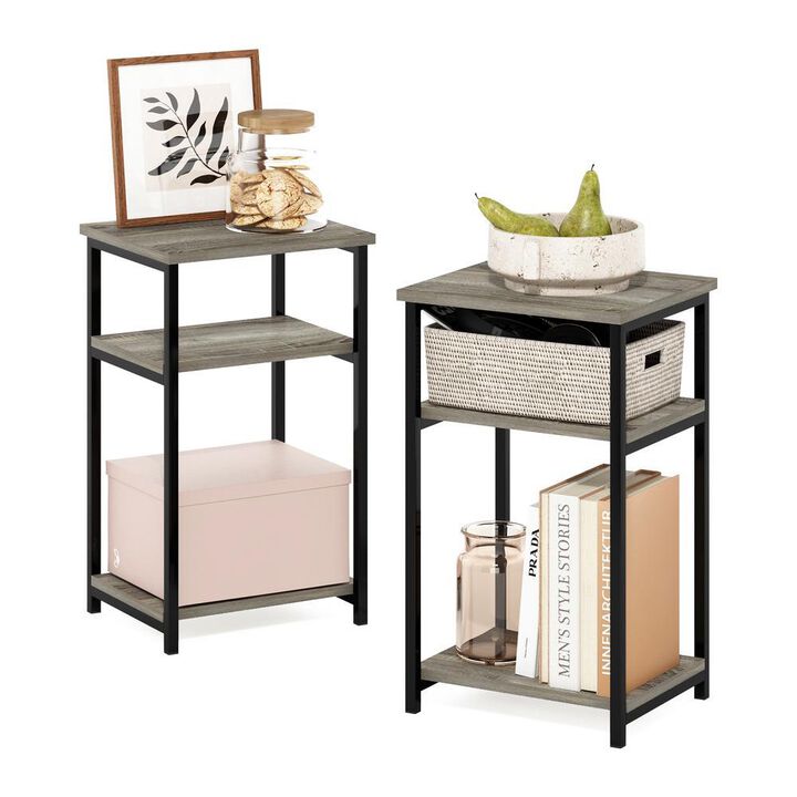 Furinno Just 3-Tier Industrial Metal Frame End Table with Storage Shelves, 2-Pack, French Oak