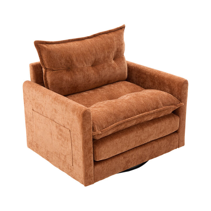 Merax 360&deg; Swivel Chenille Accent Chair - Memory Foam Support with Dual Side Storage Pockets