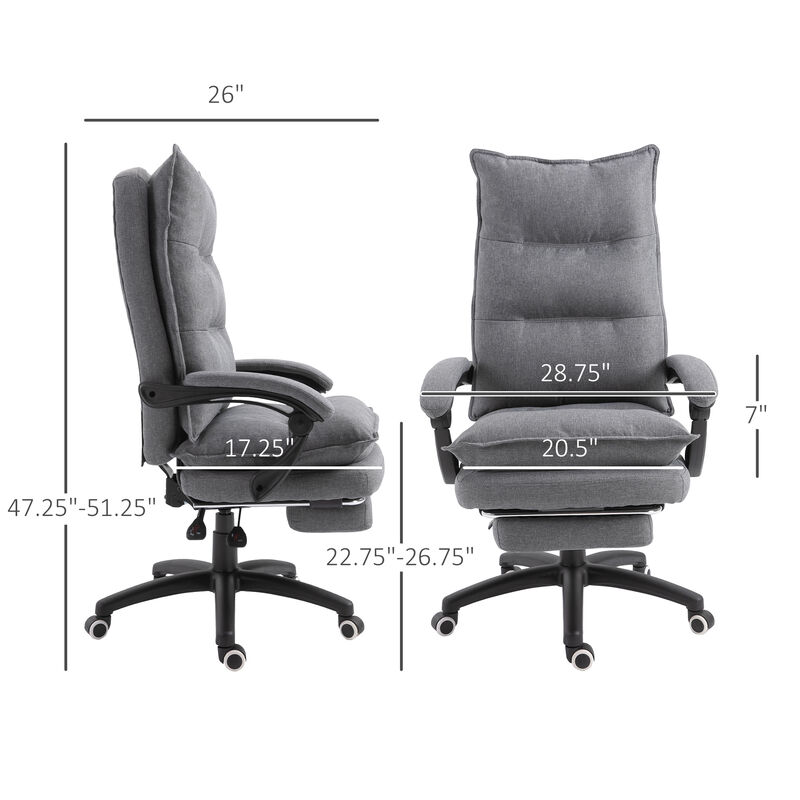Vinsetto 360° Swivel Executive Home Office Chair Adjustable Height Linen Style Fabric Recliner with Retractable Footrest and Double Padding, Grey