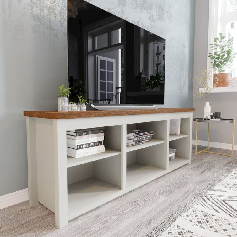 Flash Furniture 65" Open Media Console Cabinet for up to 80" TV's, Walnut Top/White Frame image number 7