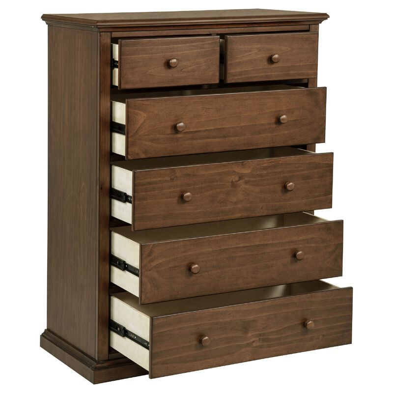 Umer Tall Dresser Chest, 6 Tinted Drawers, Plinth Base, Medium Brown Wood image number 3