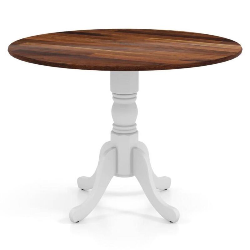 Hivvago Round Solid Wood Kitchen Dining Table in White Farmhouse Wooden Finish