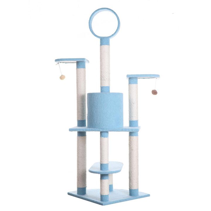 Armarkat 65-Inch Classic Real Wood Cat Tree In Sky Blue, Five Levels