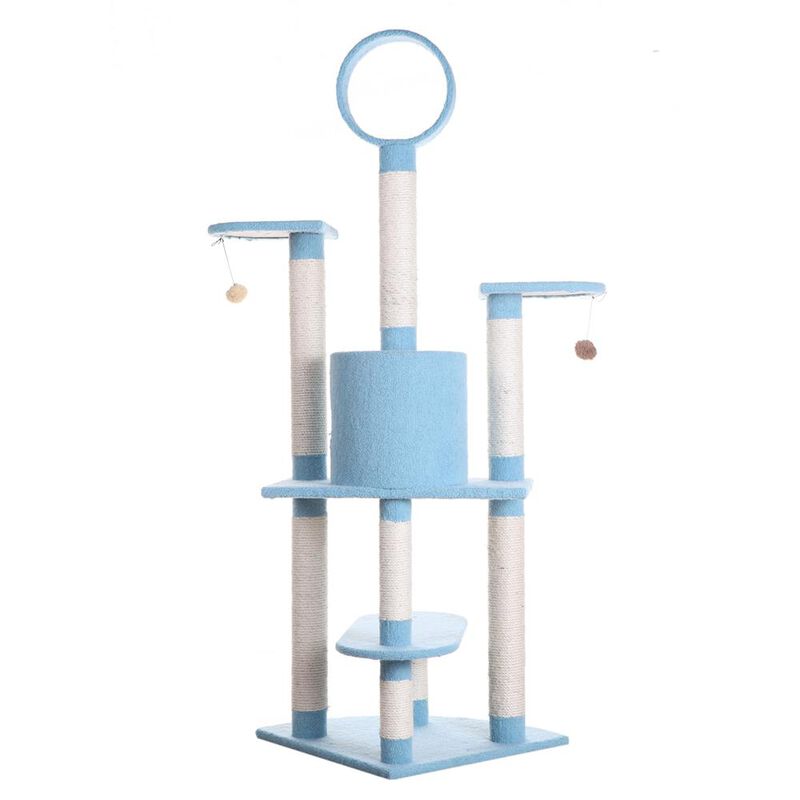Armarkat 65-Inch Classic Real Wood Cat Tree In Sky Blue, Five Levels