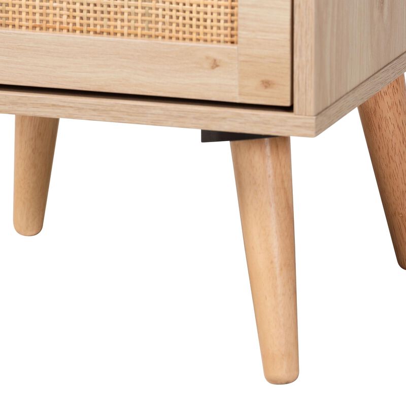 Baxton Studio Baird  Light Oak Brown Finished Wood and Rattan 2 Drawer End Table image number 6
