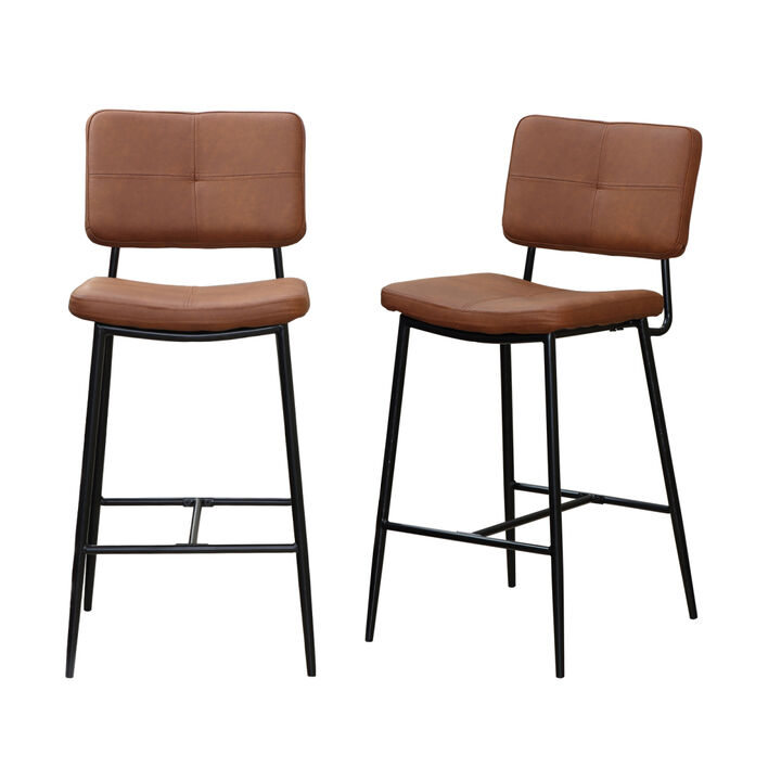 Bar Stools Set of 2, 25" High Back Stool Upholstered Counter Chair Heavy-Duty Steel Frame Pub Breakfast Bar Chairs for Kitchen, Brown