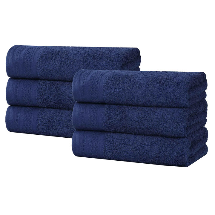 Set of 6 Cotton Waffle Border Hand Towels, Soft Absorbent Quick Dry Towels for Bathroom