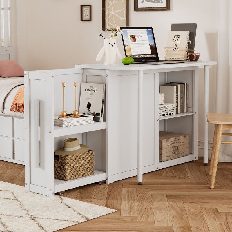 Merax Platform Bed with Desk and Storage Shelf