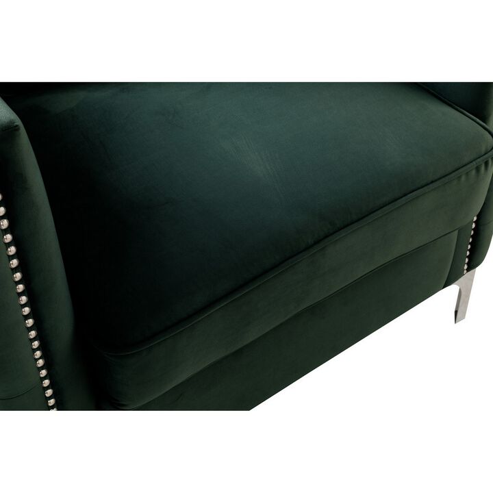 Zion 73 Inch Modern Accent Sofa, Deep Button Tufted Sides, Green Velvet-Benzara