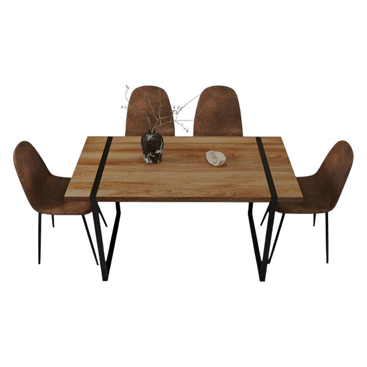 Rectangular MDF Dining Table with 4 Suede Chairs, Kitchen or Dining Room