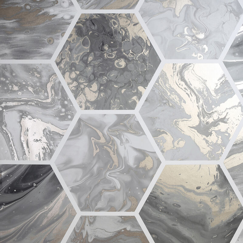 Marlon Charcoal Hexagon Tiles Wallpaper image number 0