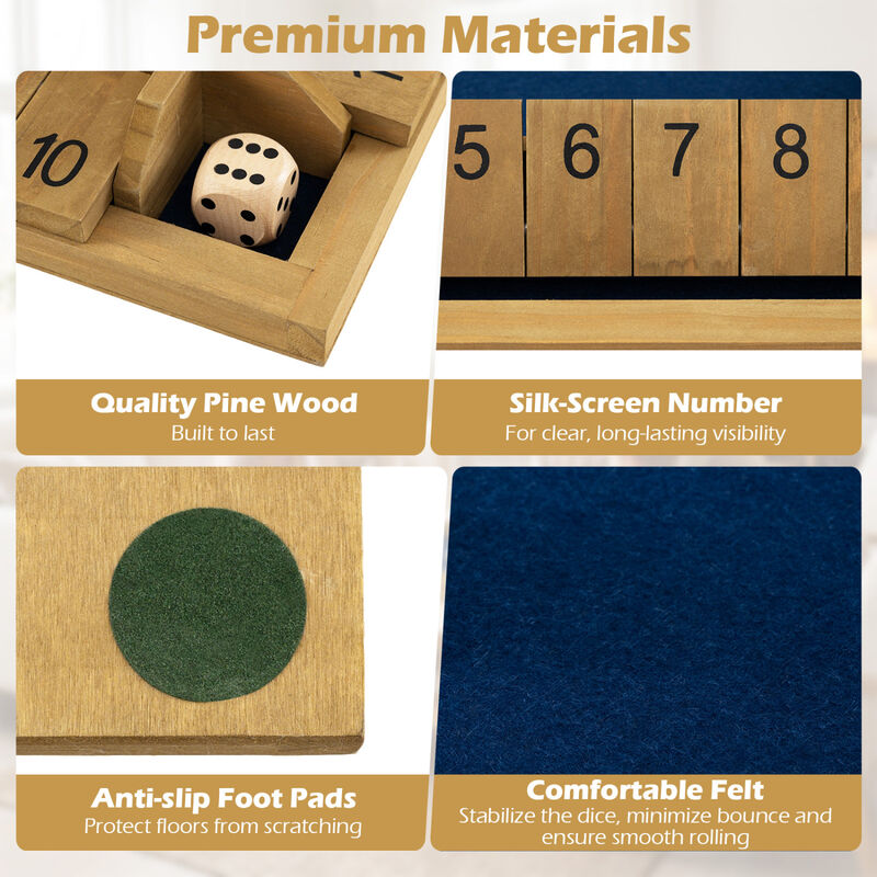 Extra Large Wooden Shut the Box Game for 2 to 4 Players for Home Game Room-Natural image number 6