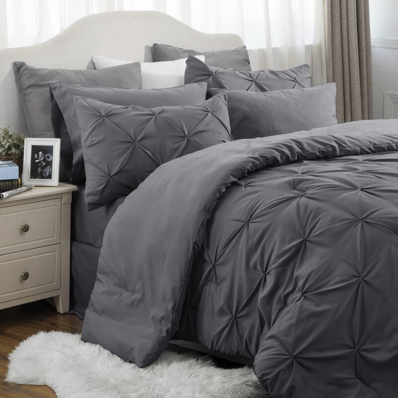 Bedsure California King Comforter Set - Cal King Bed Set 7 Pieces, Pinch Pleat Dark Grey Cali King Bedding Set with Comforter, S