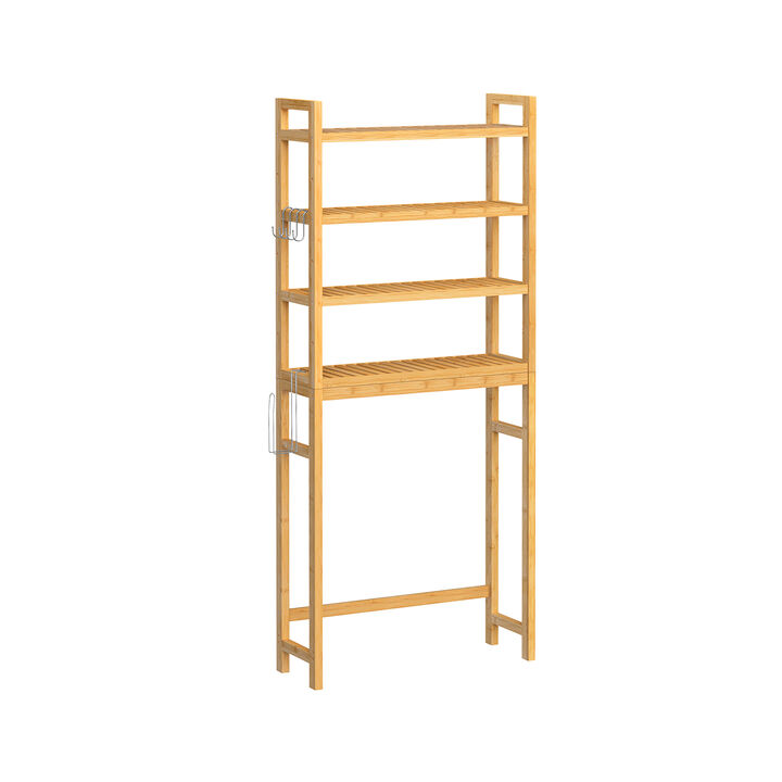 Over-The-Toilet Storage, 4-Tier Bamboo Bathroom Organizer with Adjustable Shelves