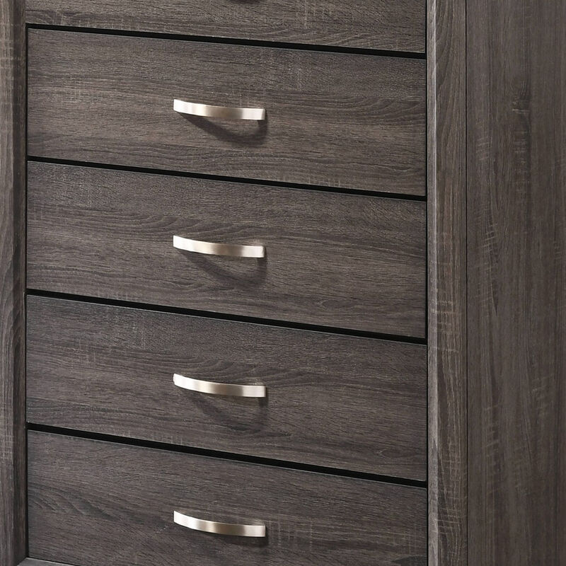 Chest with 5 Storage Drawers and Grain Details, Gray-Benzara