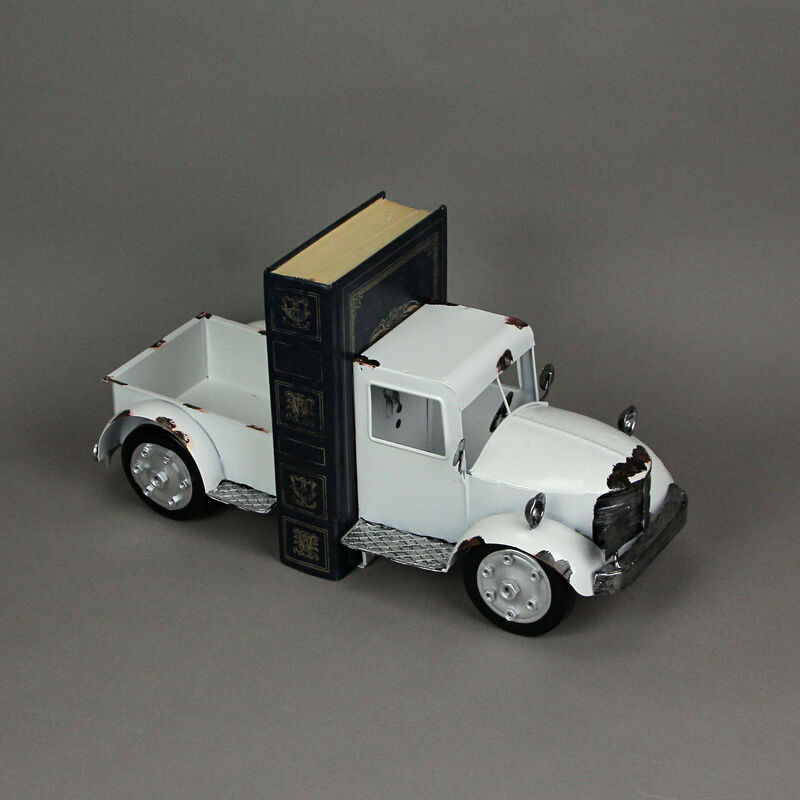 Weathered White Finish Vintage Pickup Truck Metal Bookends Front and Back image number 3
