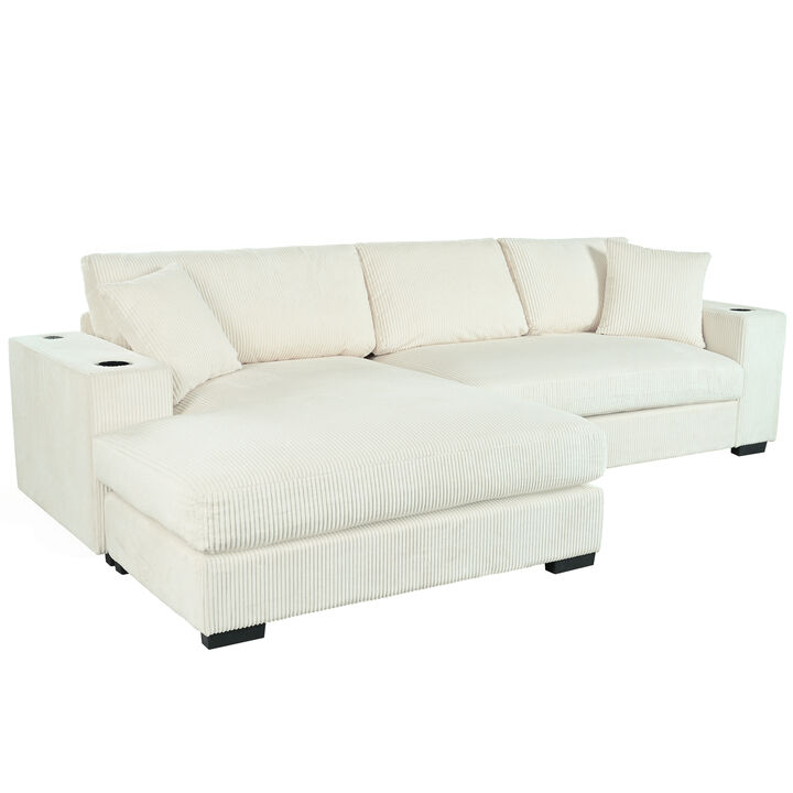 Merax Mirod Large Sectional Sofa with Thick Cushions, and Built-in Cup Holders & Charging Ports