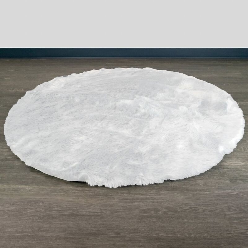 Glamour Home Aurora White Round Faux Fur Area Rug 4 Foot Wide