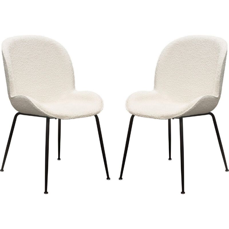 21 Inch Dining Chairs, Set of 2, Black Metal Legs, Ivory Boucle Upholstery - Benzara
