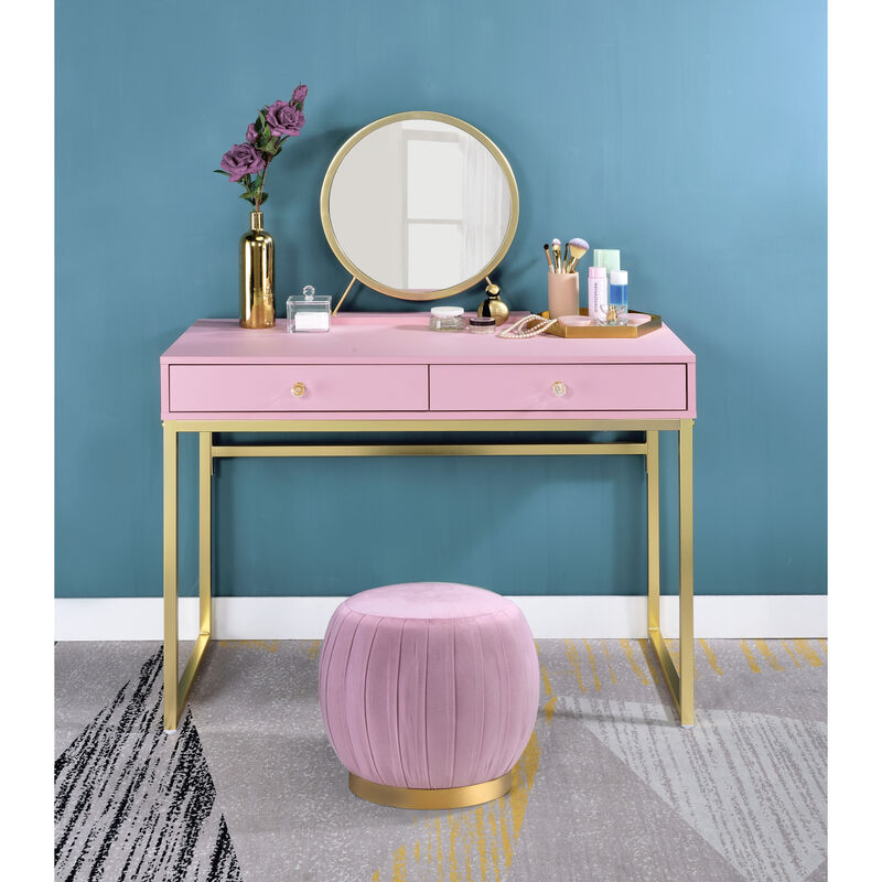 Coleen Vanity Desk w/Mirror & Jewelry Tray in Pink & Gold Finish