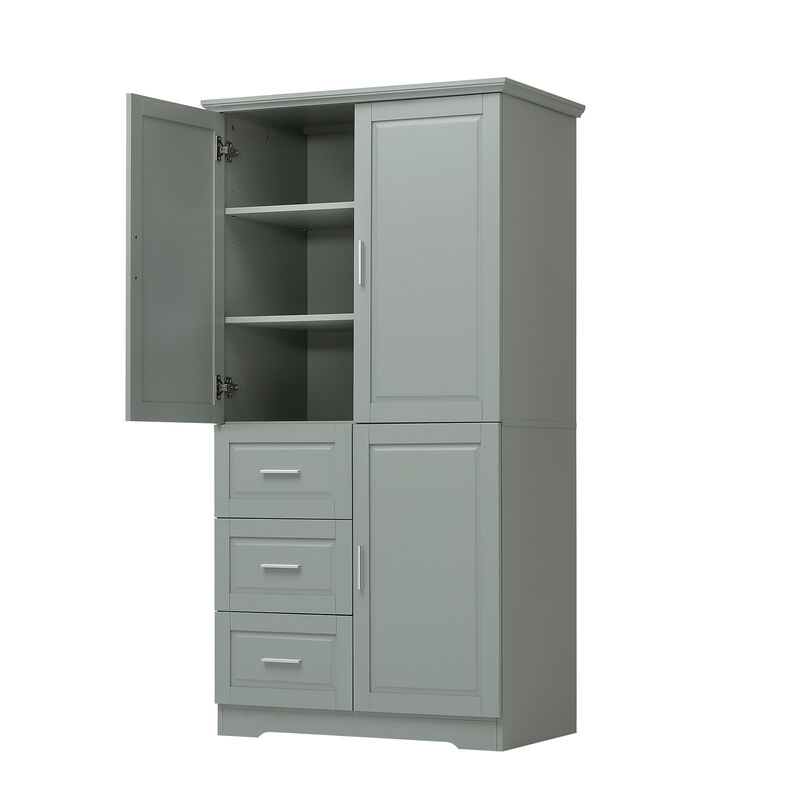 Whisen Tall and Wide Storage Cabinet with Doors, Three Drawers and Adjustable Shelf
