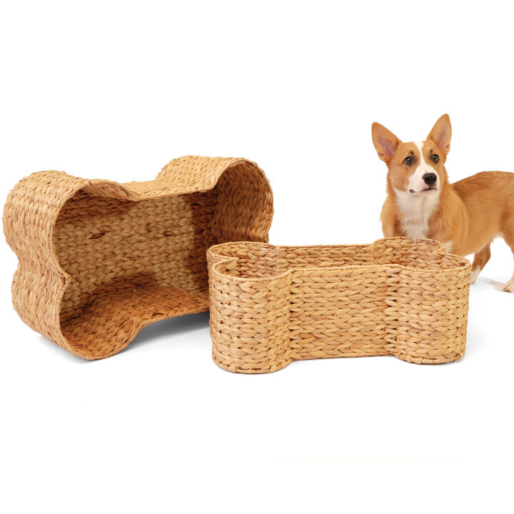 Digby Bone-Shaped Large Hand Woven Water Hyacinth Nesting Pet Toy Organizer Baskets (Set of 2)