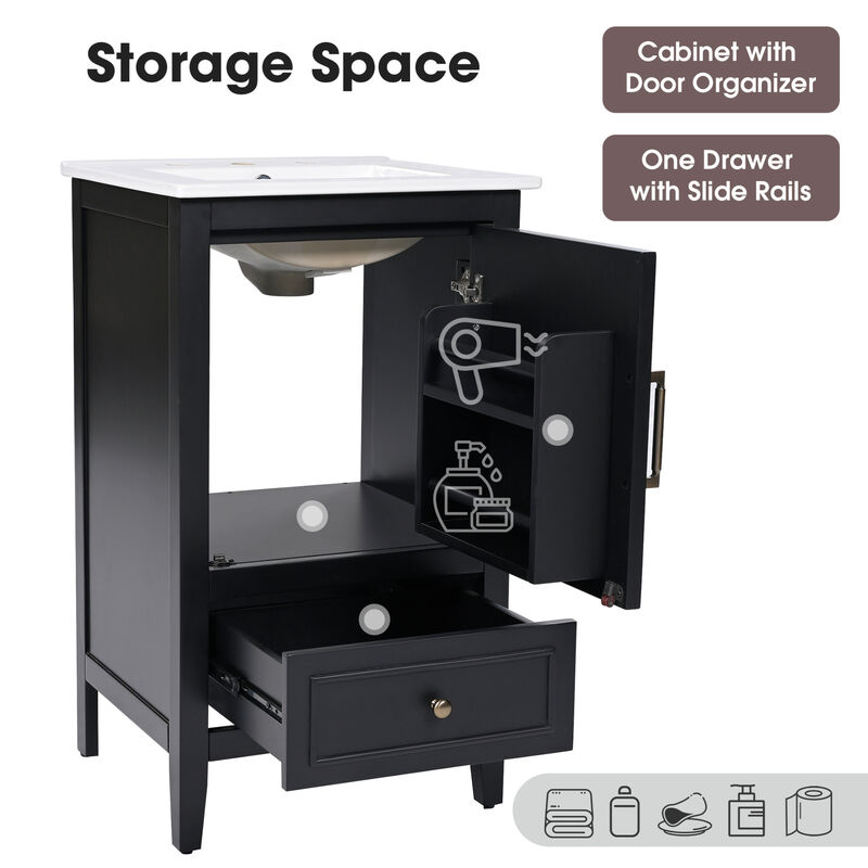 ELEMENT ACE Modern 20-Inch Freestanding Bathroom Vanity with Ceramic Sink and Ample Storage Cabinet image number 6