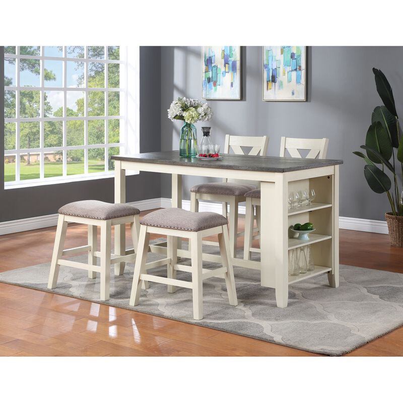 Modern Casual 1pc Counter Height High Dining Table w Storage Shelves Wooden Kitchen Breakfast Table Dining Room Furniture