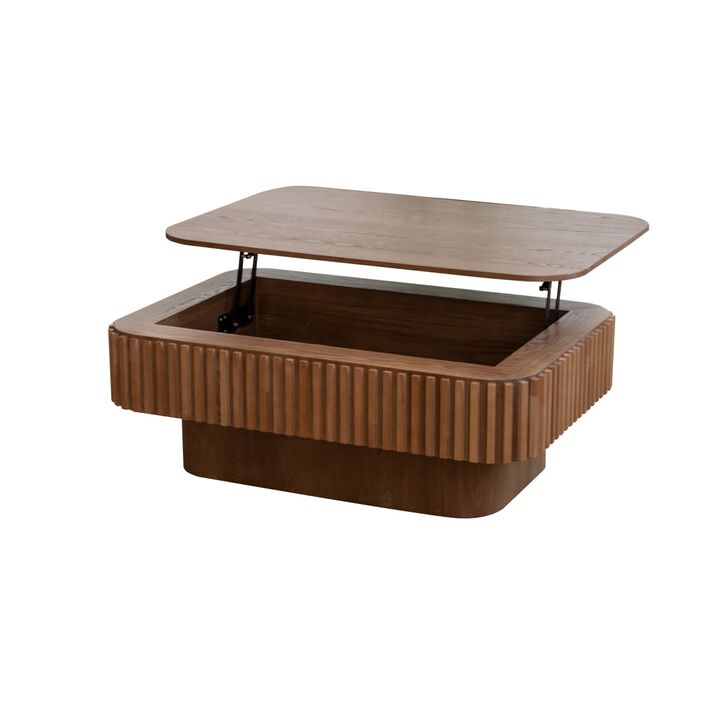 Rectangular lift top coffee table Coffee table with hidden storage and soft close Fluted MDF and solid wood veneer coffee table