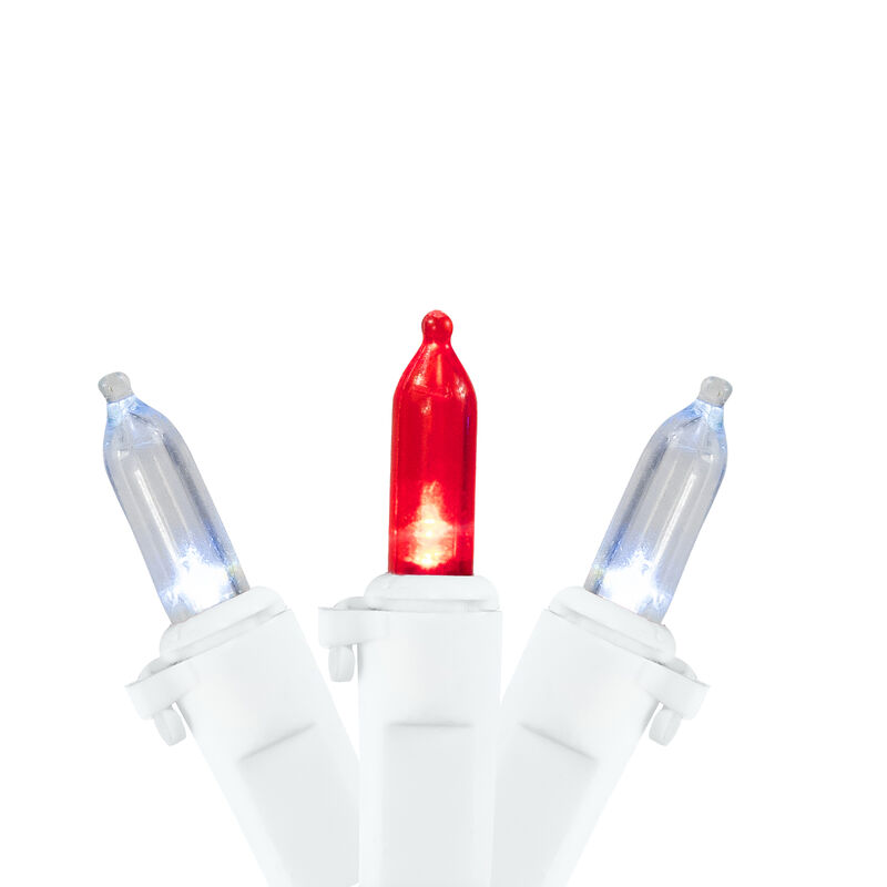 Set of 50 Red & Pure White LED Mini Christmas Lights 4" Spacing - White Wire image number 0
