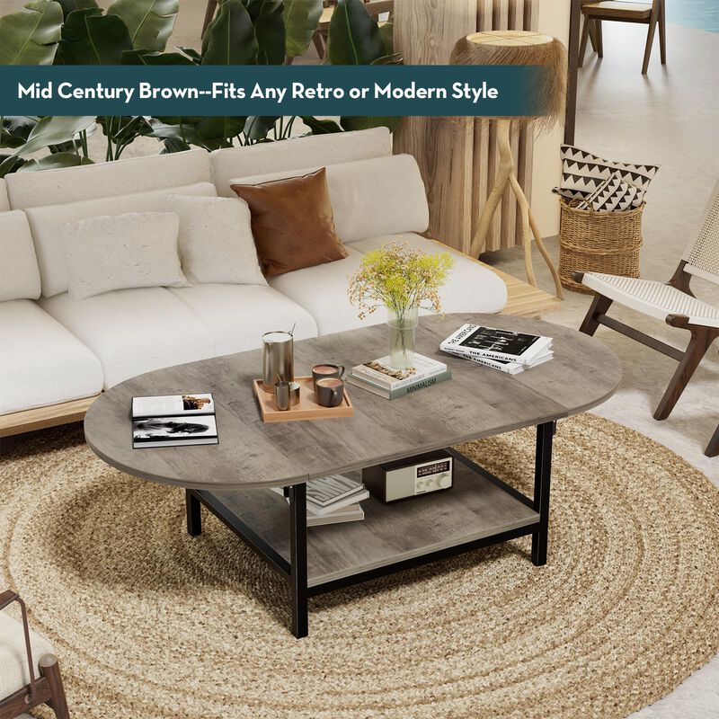 SAYGOER Coffee Tables for Living Room 2-Tier Extended Coffee Table with Storage Vintage Farmhouse Center Table for Large or Smal image number 2