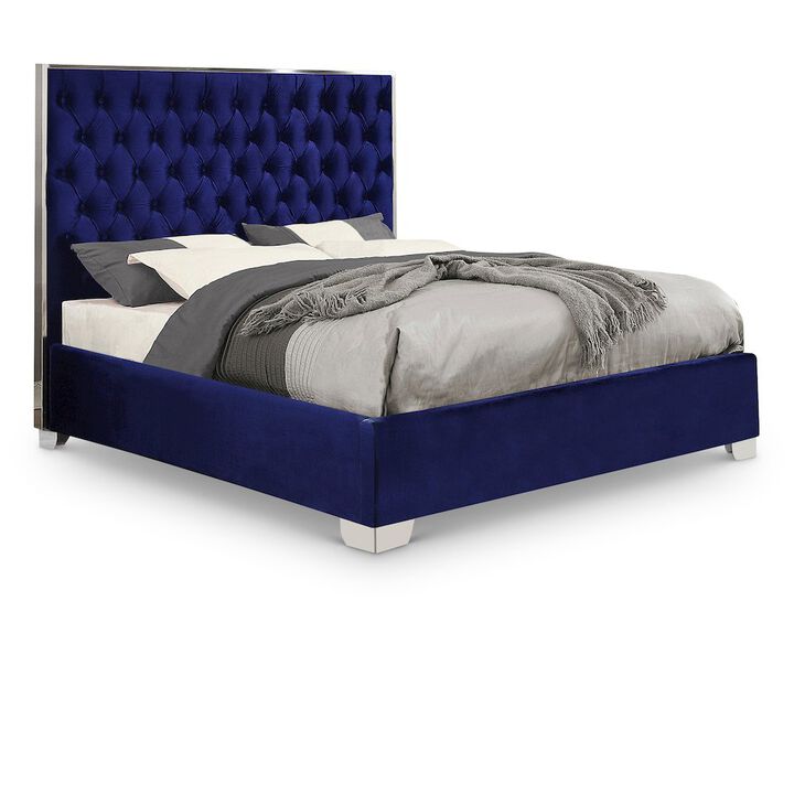 Meridian Furniture Lexi Navy Velvet Queen Bed