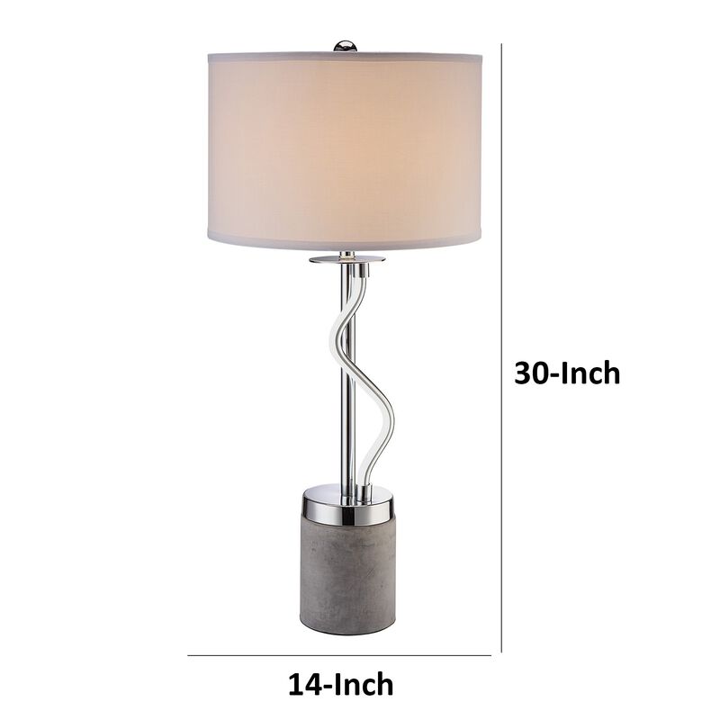 30 Inch Table Lamp, White Drum Fabric Shade, Modern Round Chrome Base - Benzara