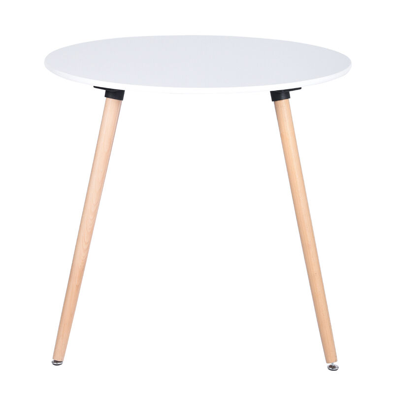 Round Dining Table with Beech Wood Legs, Modern Wooden Kitchen Table for Dining Room Kitchen (White)
