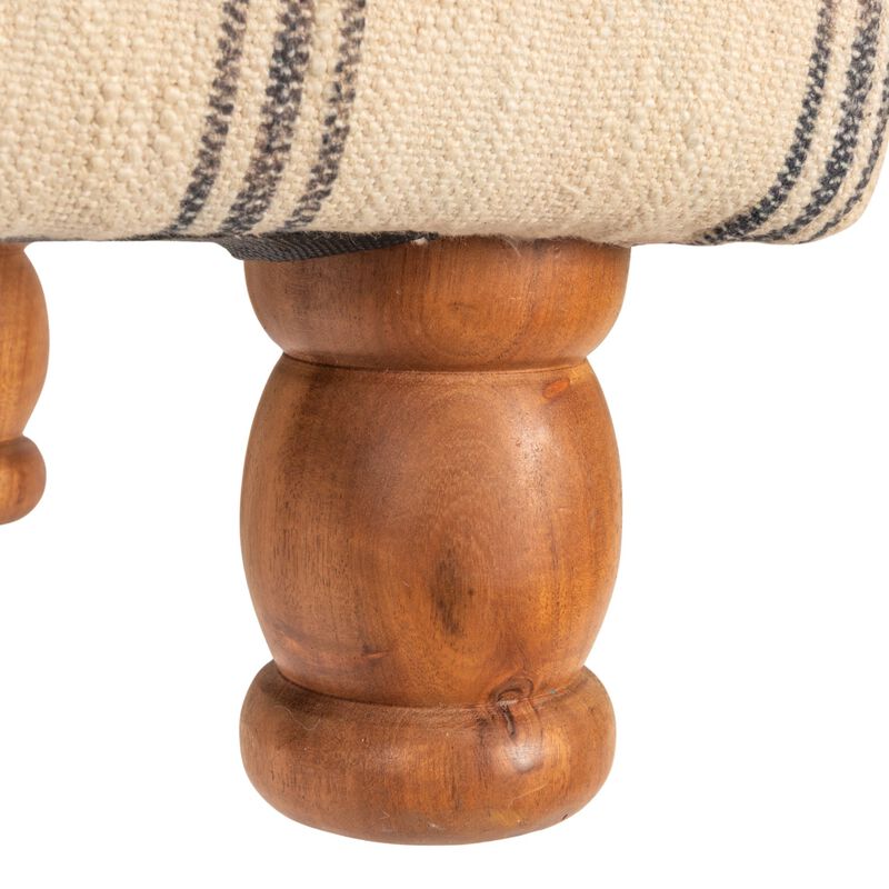 Rectangular Cotton Ticking Stripe and Acacia Wood Ottoman Bench image number 7